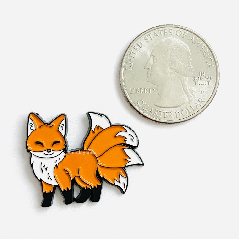 4/$20 Frisky Orange Fox With Four Tails Enamel Pin - Picture 2 of 3